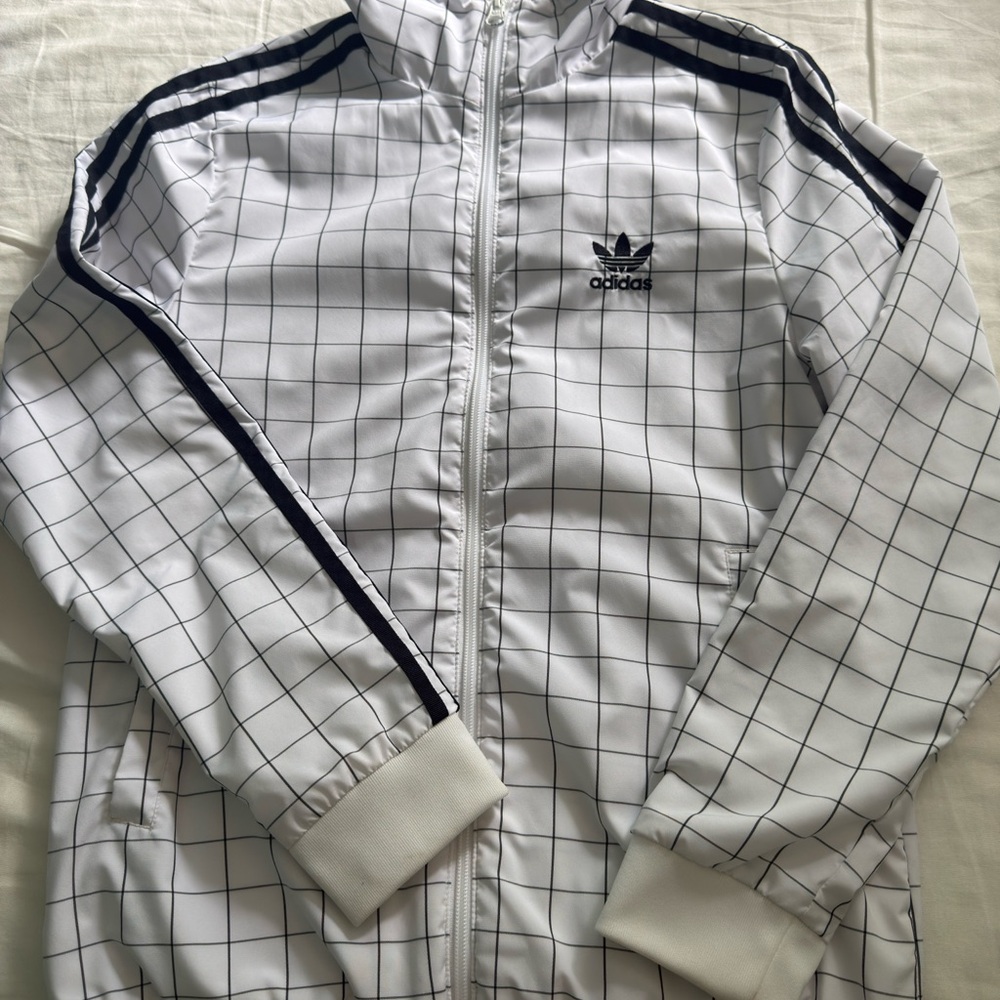 Adidas Men's White Grid Windbreaker